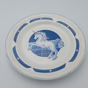 Vtg Replacement Tienshan Stoneware Blue Unicorn‎ Fantasy Salad Plate 7.5"